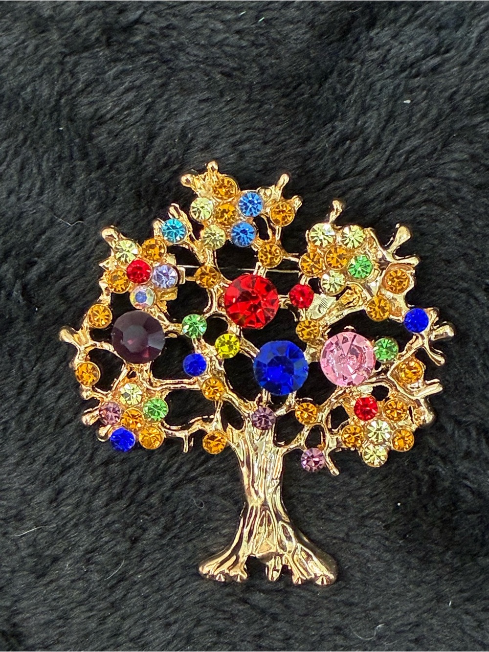 Gold-Tone Multicolor Crystal Tree Brooch - Women's Fashion Jewelry